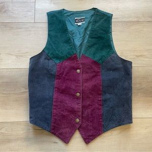Vintage Multi-Color Suede Vest - Green, Burgundy & Black